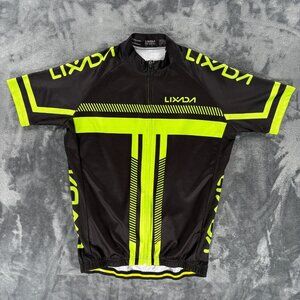 Lixada Cycling Jersey XL Black Neon Green Short Sleeve Full Zip Reflective